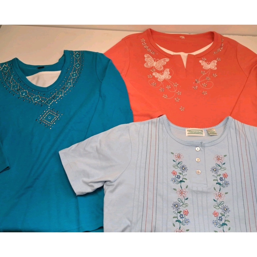 Lot Of 3 Cottagecore‎ Tops Women's Large Grandma Classic Quality Shirts